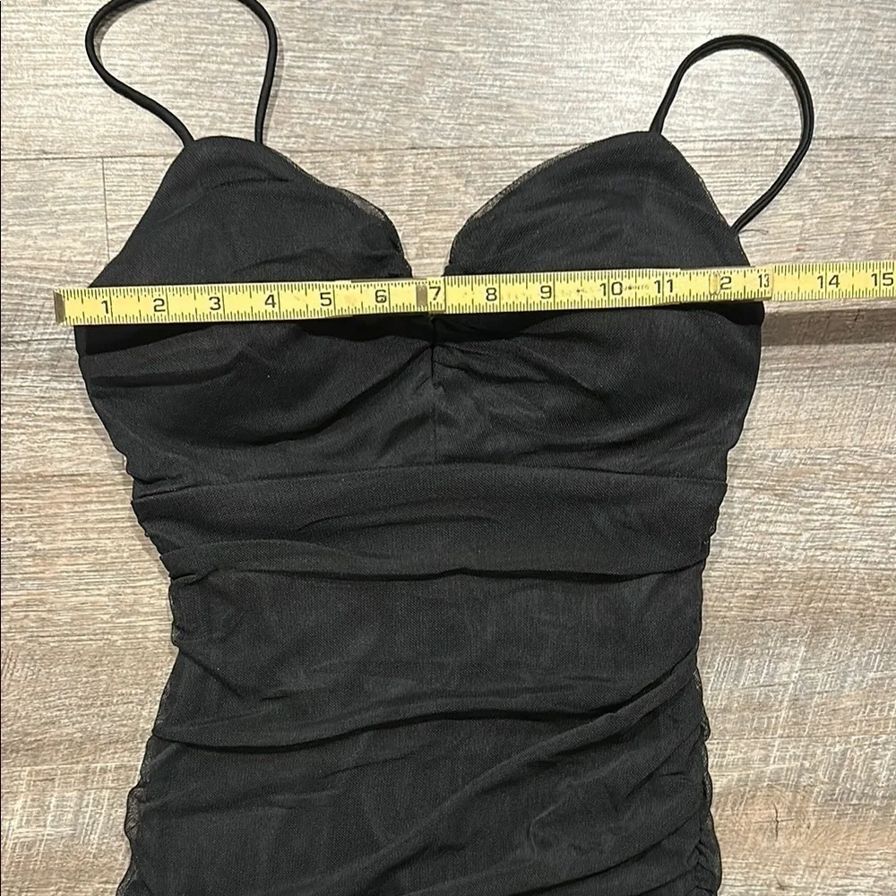 Crystal Doll Black mesh sleeveless bodycon Ruched mini Dress Size small